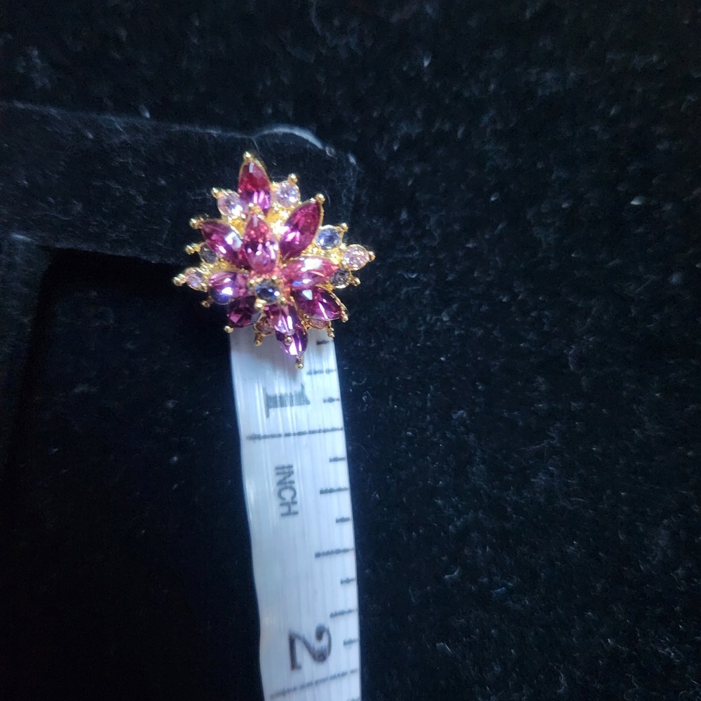 Joan Rivers Pink Rhinestone Starburst Cluster Gold Tone Stud Earrings - Picture 3 of 12